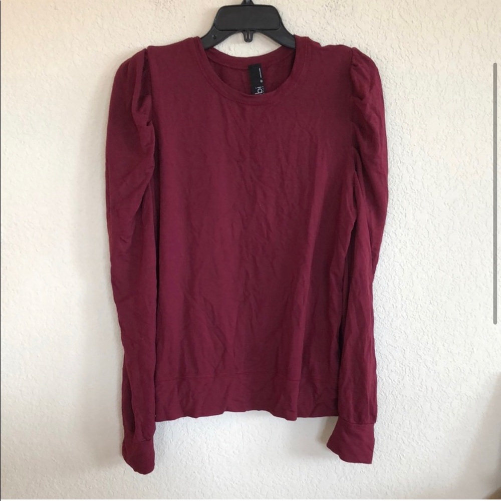 bobi Puff Sleeve Crewneck Sweater in Burgundy - Picture 3 of 4